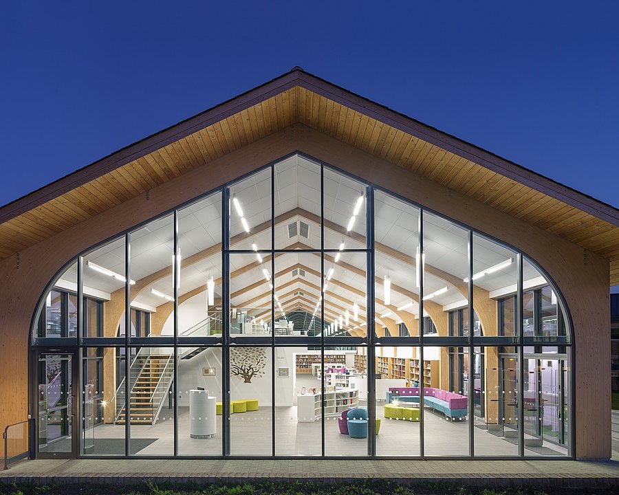 The modern and light-flooded Library at Culford School from the front