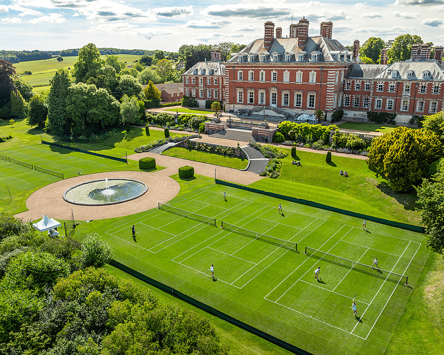 Aeral view of the numerous Tennis grass courts at Bryanston School