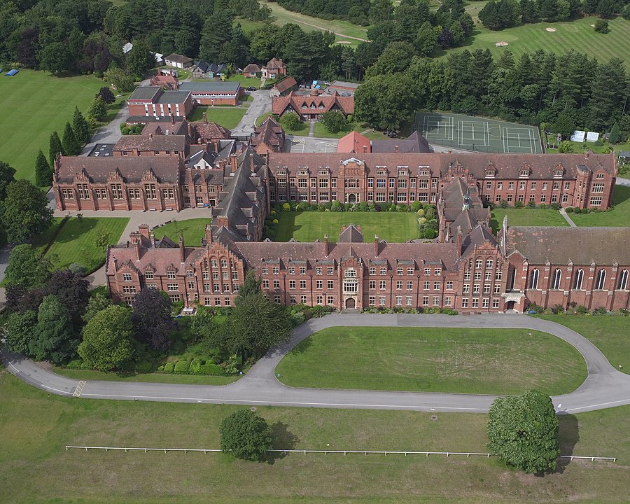 Aerial view of Worksop College's red brick buildings