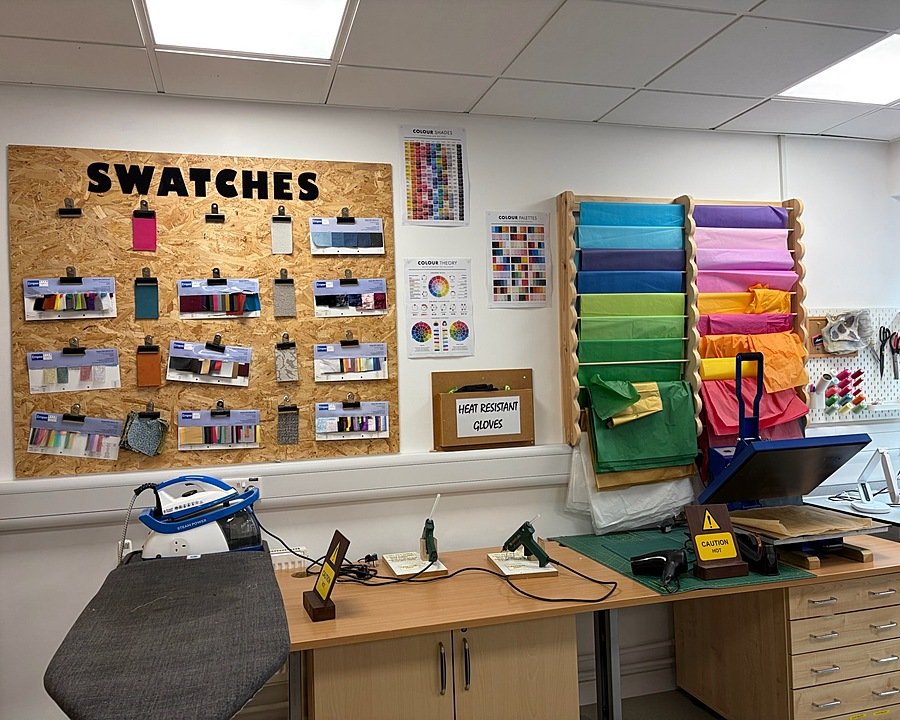 Materials and fabric samples in the school’s Fashion and Textiles department