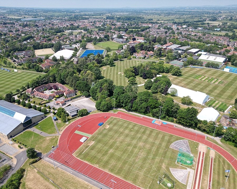aerial shot of Millfield School and its extensive outdoor sports fields