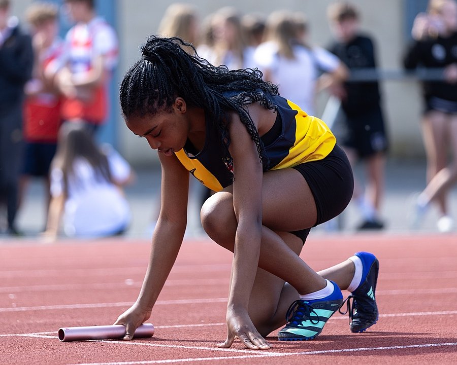 A student from Christ's Hospital School ready at the starting line for her relay race