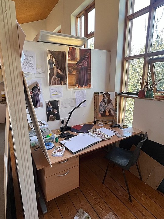 A typical work station for an Art student: at Dean Close everybody has their own work space