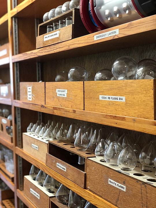 Shelf with laboratory materials