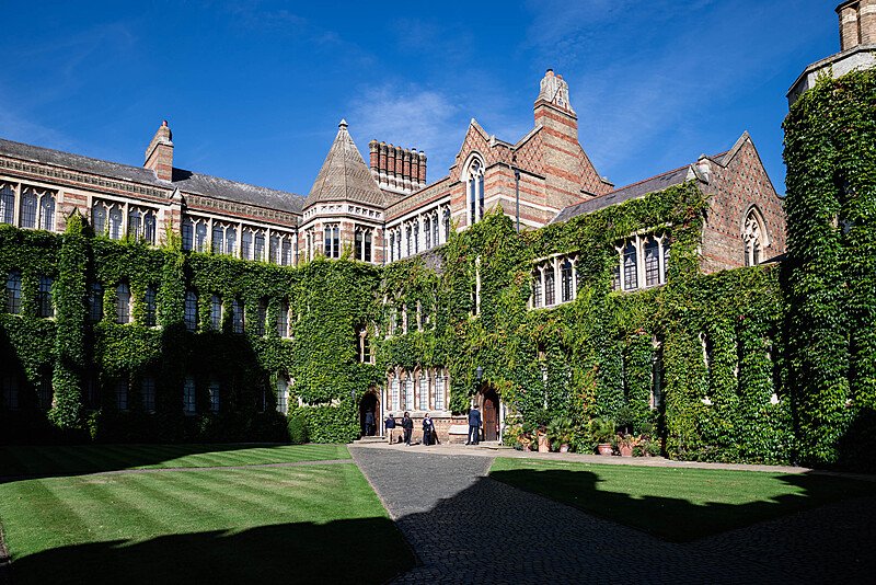 Rugby School Quad during summer with the surrounding school buildings covered in ivy