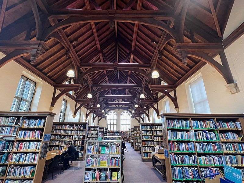 Marlborough College's library with a beautiful old wooden ceiling